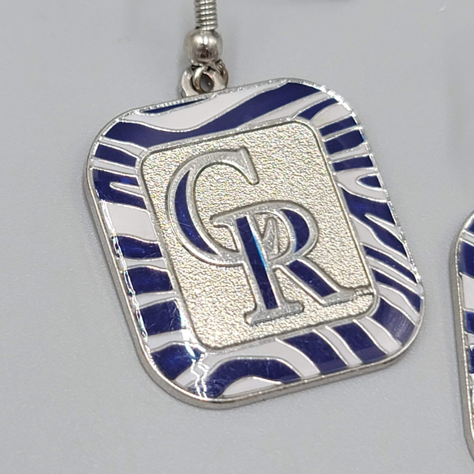Colorado Rockies Pierced Earrings Baseball Silver tone Dangle 1 1/8"