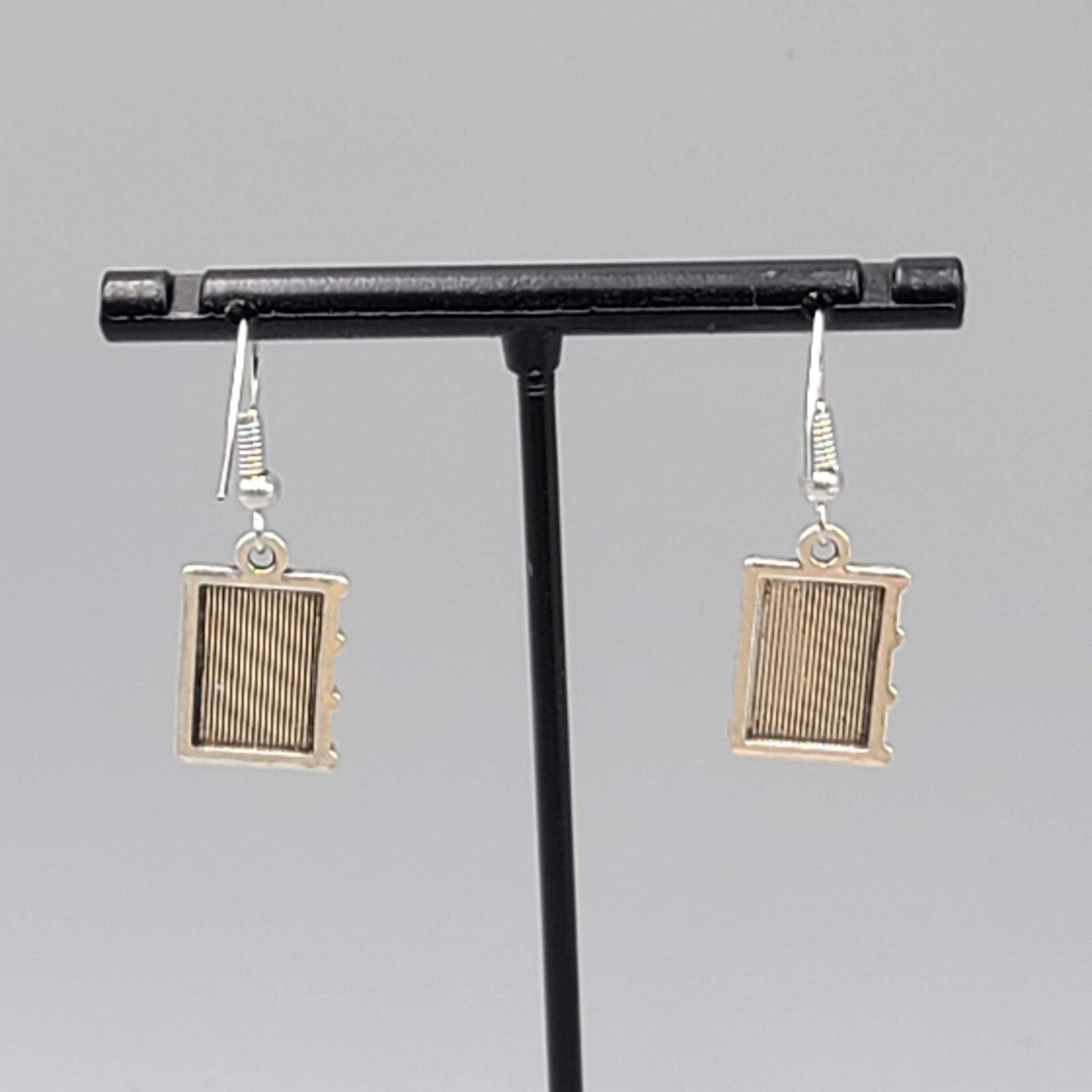 Book Pierced Earrings Once Upon a Time Silver tone Dangle NEW 5/8"