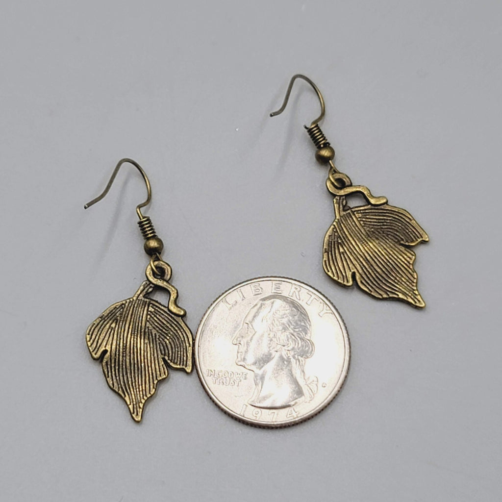 Autumn Leaf Embossed Pierced Earrings Bronze tone Dangle 1"