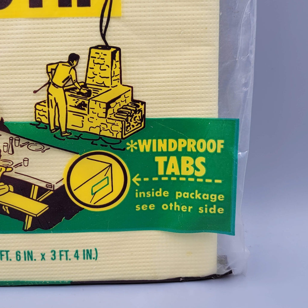 Vintage Yellow Windproof Picnic Time Disposable Table Cloth 6'.6"x3'.4" NIP Prop