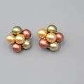 Vintage Cluster Clip on Earrings Green Gold tone Rose Bead 3/4"