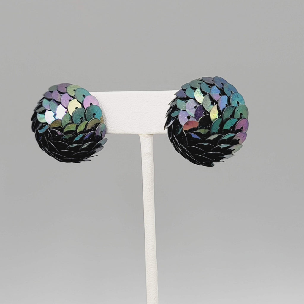 Vintage Sequin Dome Pierced Earrings Drop 1"