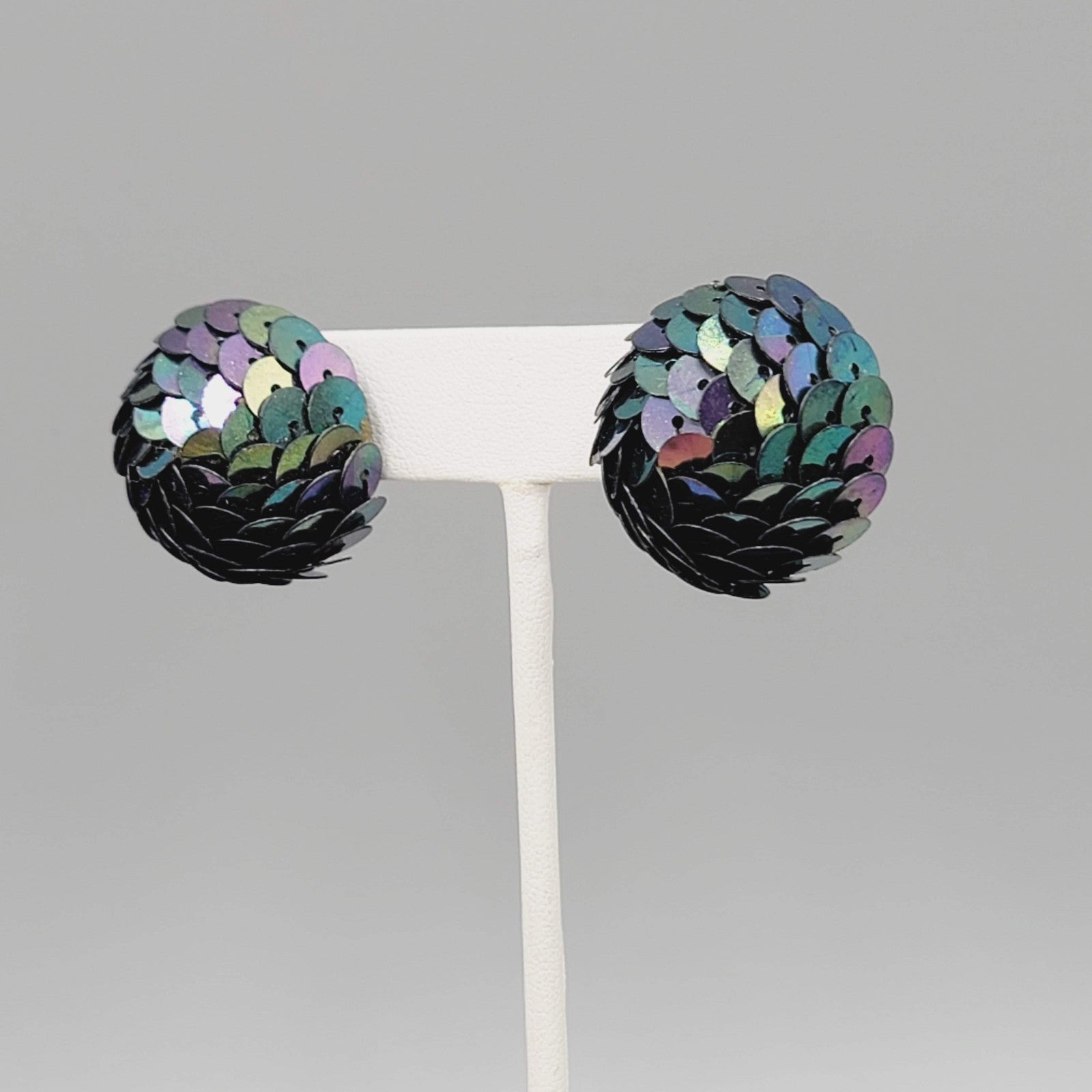 Vintage Sequin Dome Pierced Earrings Drop 1"