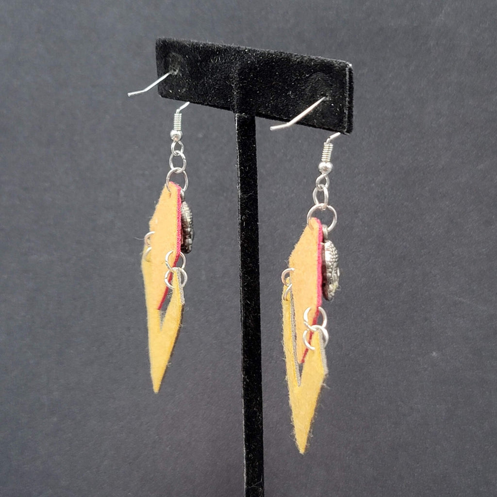 Buddha Pierced Earrings Red Brown Felt Dangle Lightweight 2"