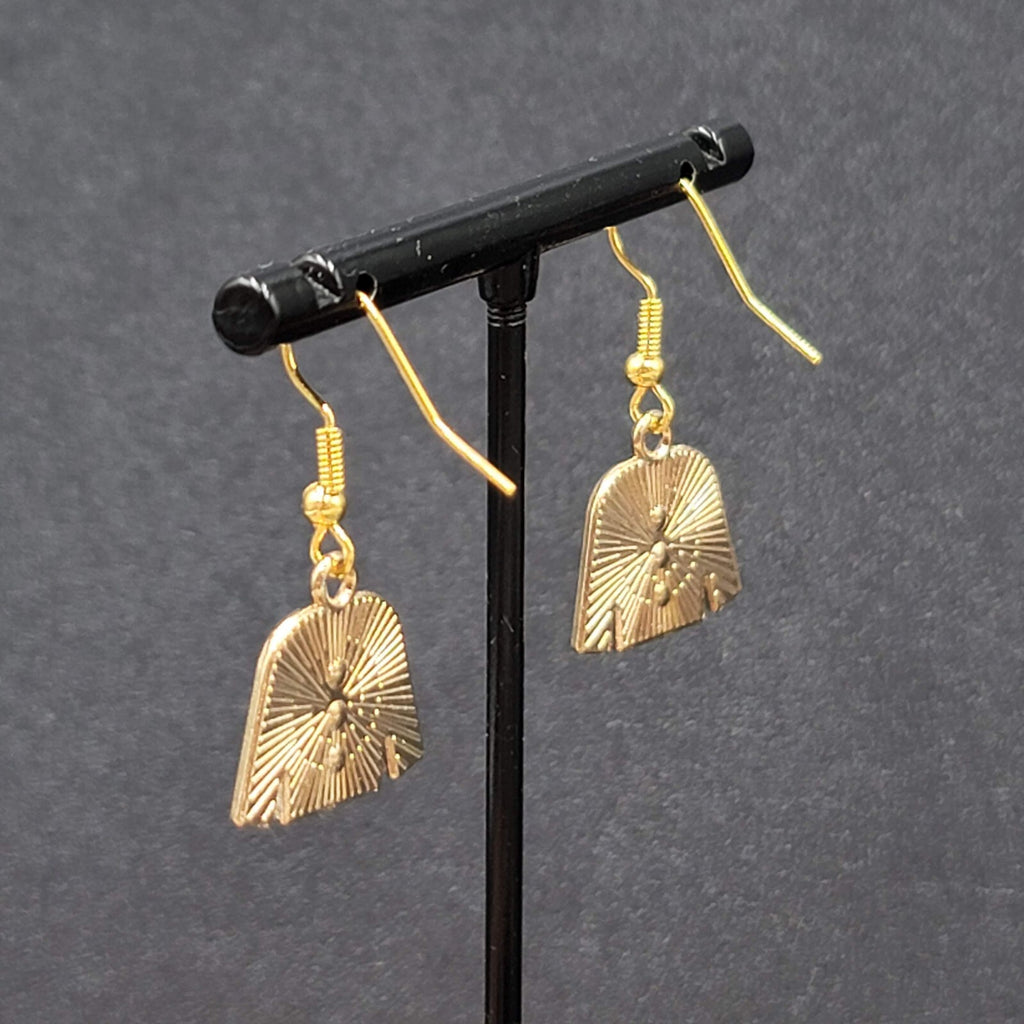 Fashion Sweater Pierced Earrings Gold tone Black Enamel Dangle 5/8"