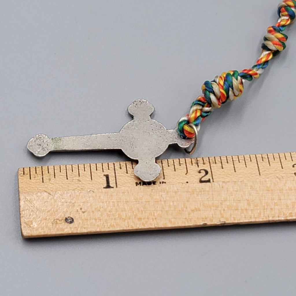 Hand Knotted Rosary Multi Color Thread Silver tone Crucifix Hand Made