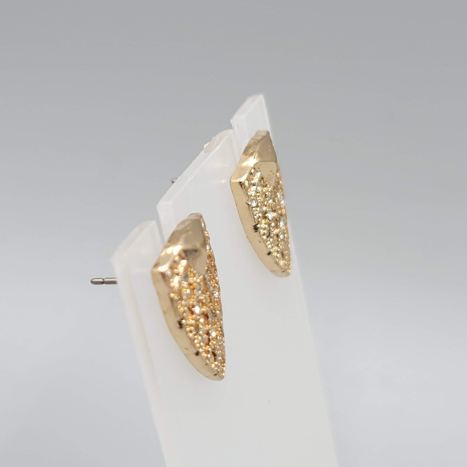 Rhinestone Statement Pierced Earrings Gold tone Drop 3/4 in