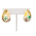 Vintage Enamel Clip on Earrings Gold Plated Yellow Purple Green Swirls 1 1/8"