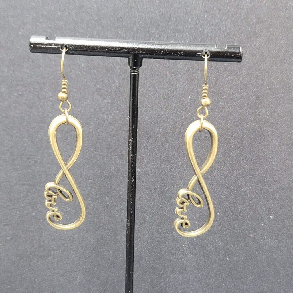 New Infinity Love Pierced Earrings Bronze tone Dangle Open Work 1.5"