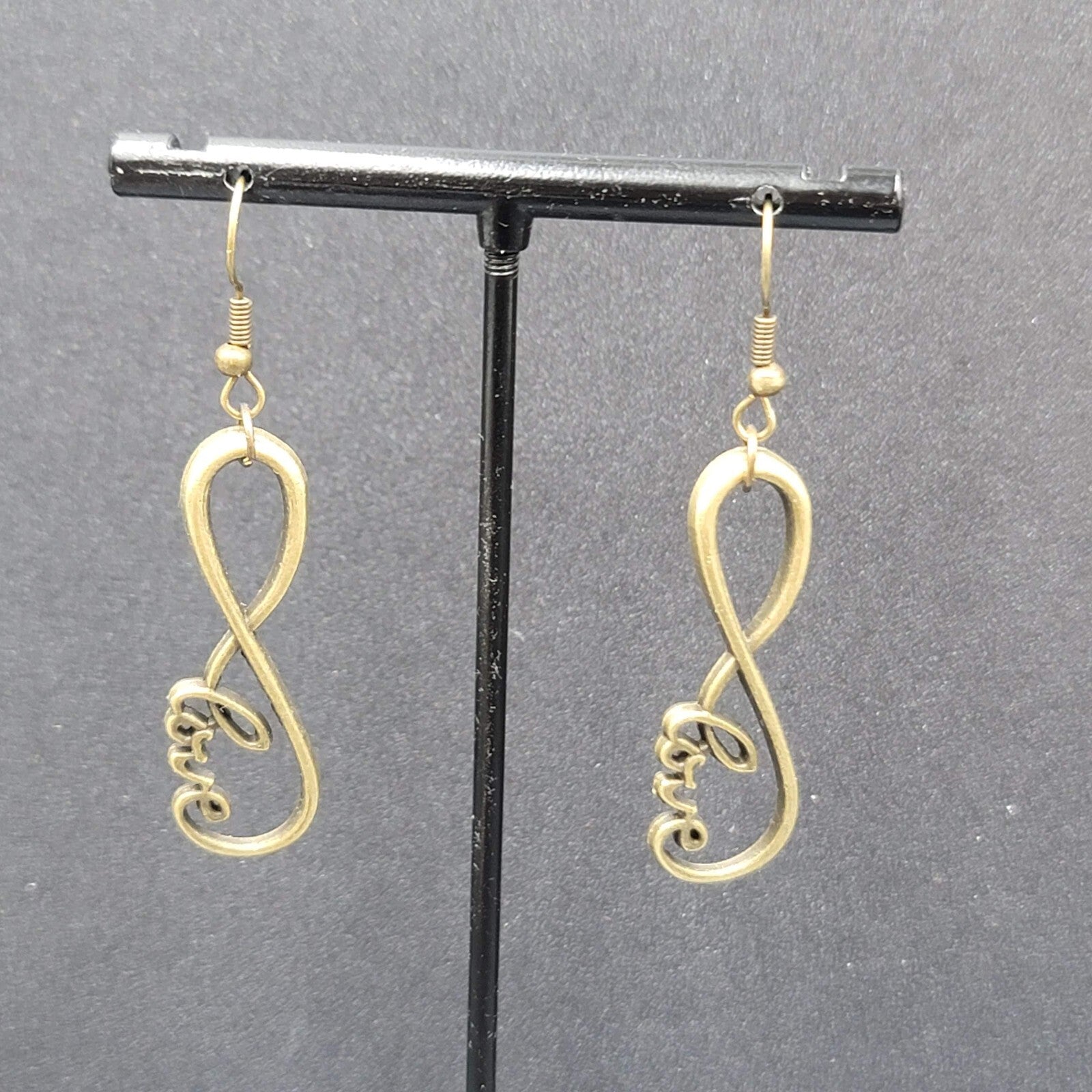 New Infinity Love Pierced Earrings Bronze tone Dangle Open Work 1.5"
