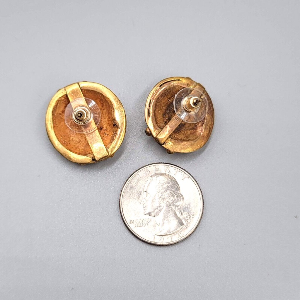 Pierced Earrings Handmade Gold Plated Ethnic Style Drop 7/8"