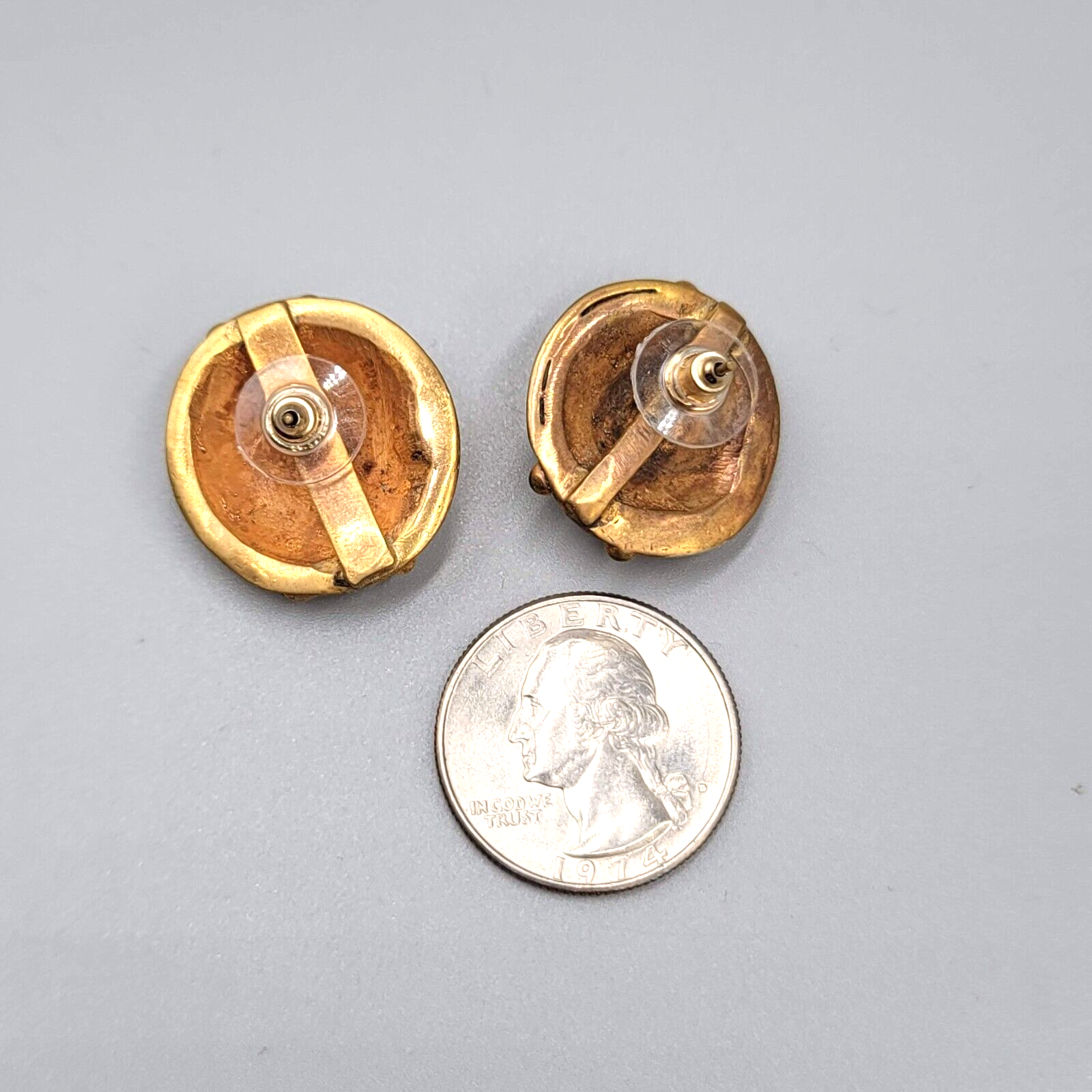 Pierced Earrings Handmade Gold Plated Ethnic Style Drop 7/8"