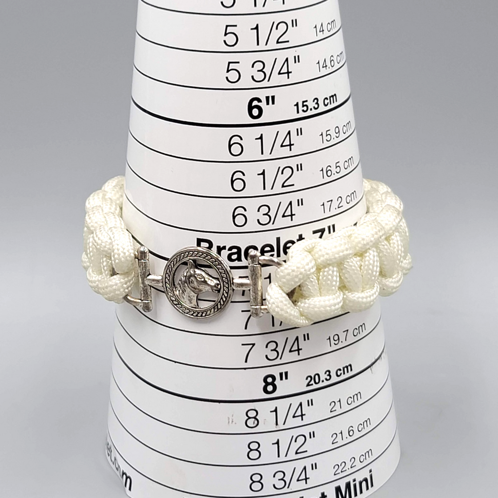 Knotology Paracord Bracelet White Braided Horse Charm Equestrian 7 in