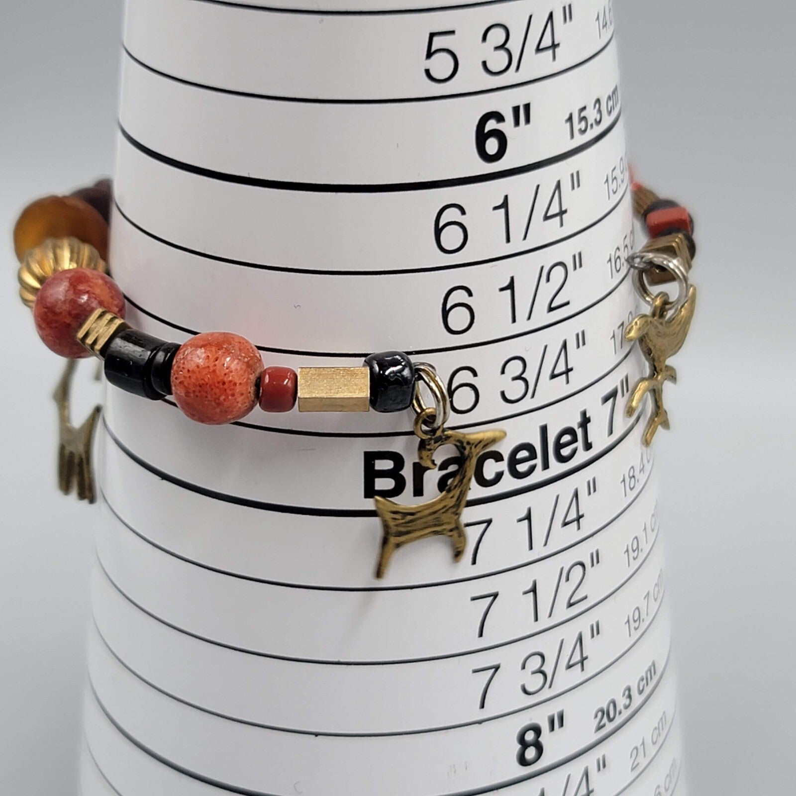 Stone Brass Animal Charm Bracelet Memory Wire Brown Orange