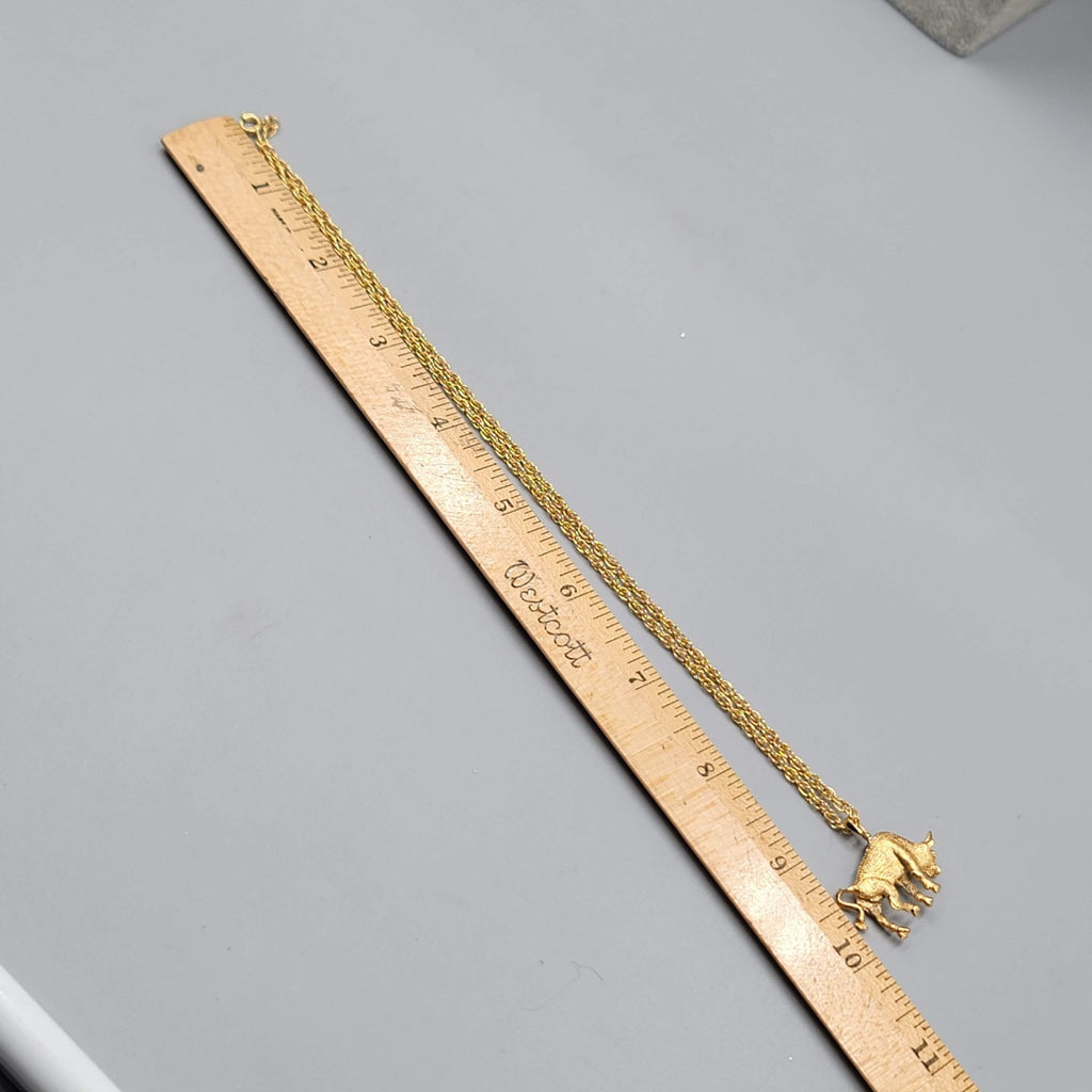 Vintage Buffalo Pendant Necklace Gold Plated 18 in