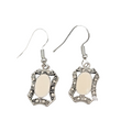 Pierced Cream Enamel Earrings Silver tone Dangle  3/4"
