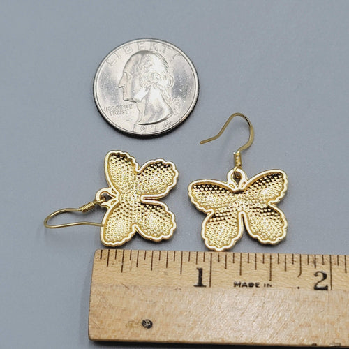 Blue Moth Enamel Pierced Earrings Gold tone Dangle Butterfly 3/4"