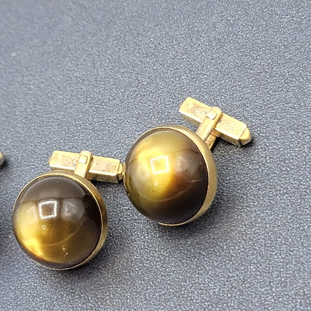 Vintage Cufflinks Lot of 2 Gold tone Blue Green Chatoyant Costume Men's Jewelry