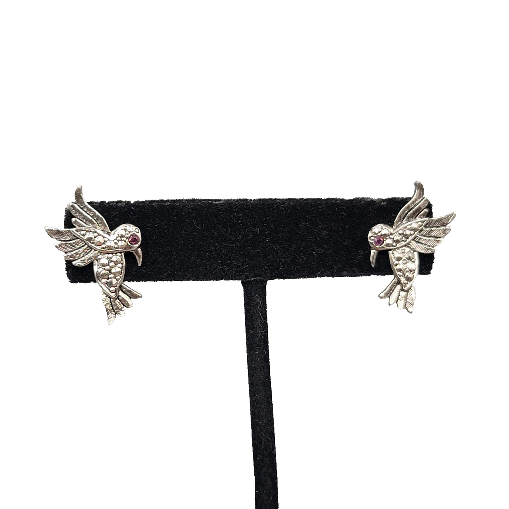 Vintage Avon Hummingbird Pierced Earrings Silver tone Drop 1 in