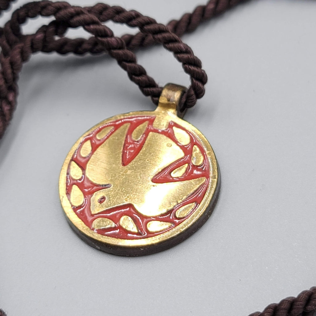 Vintage Israel 1966 Terra Sancta Guild Dove Brass Pendant Necklace