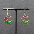 New Crescent Moon Pierced Earrings Gold tone Purple Green Enamel Dangle 7/8"