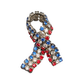 Vintage Red White Blue Prong Set Rhinestone Patriotic Ribbon Lapel Pin 1.5"