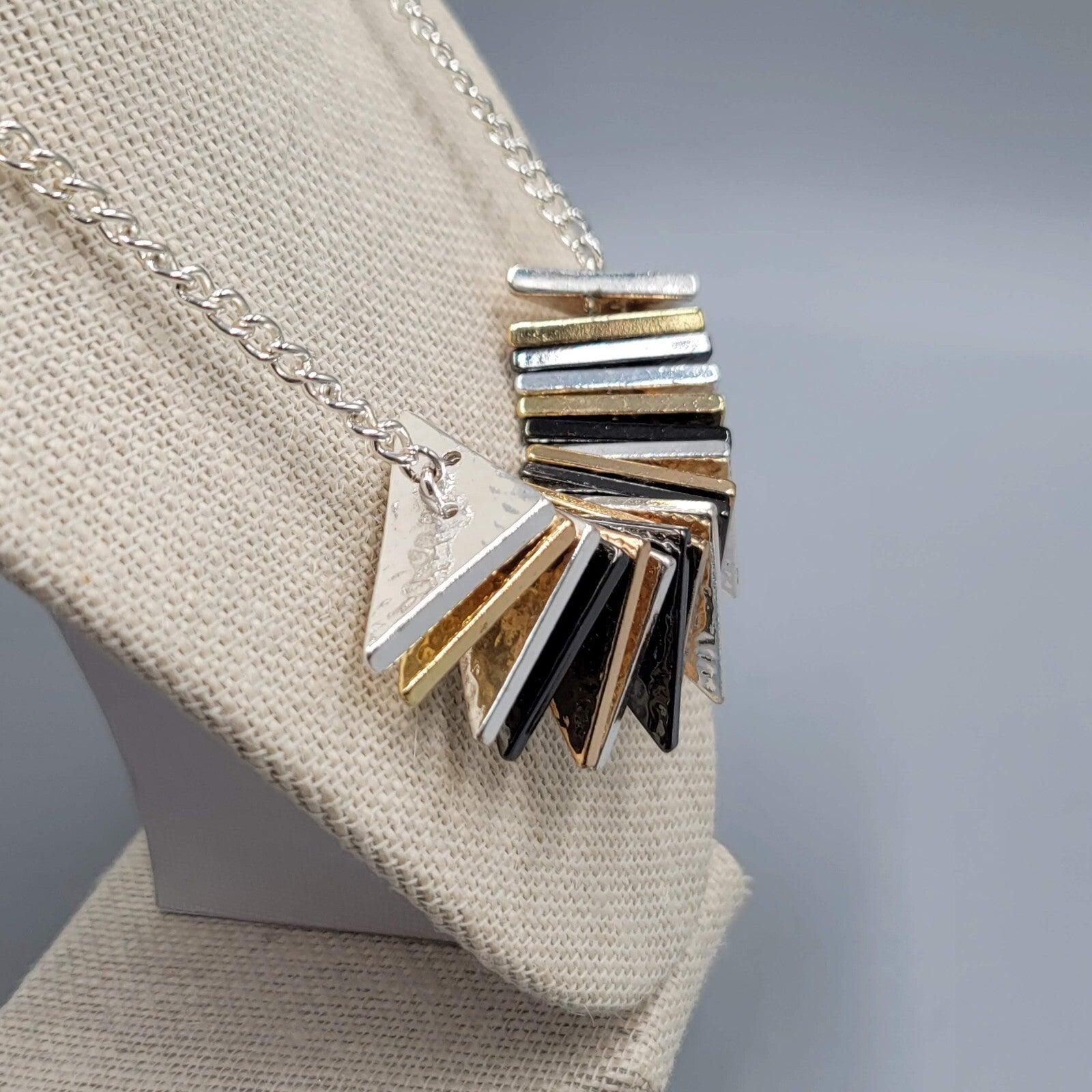 Statement Heavy Necklace Multi tone Signed Mark 18"+