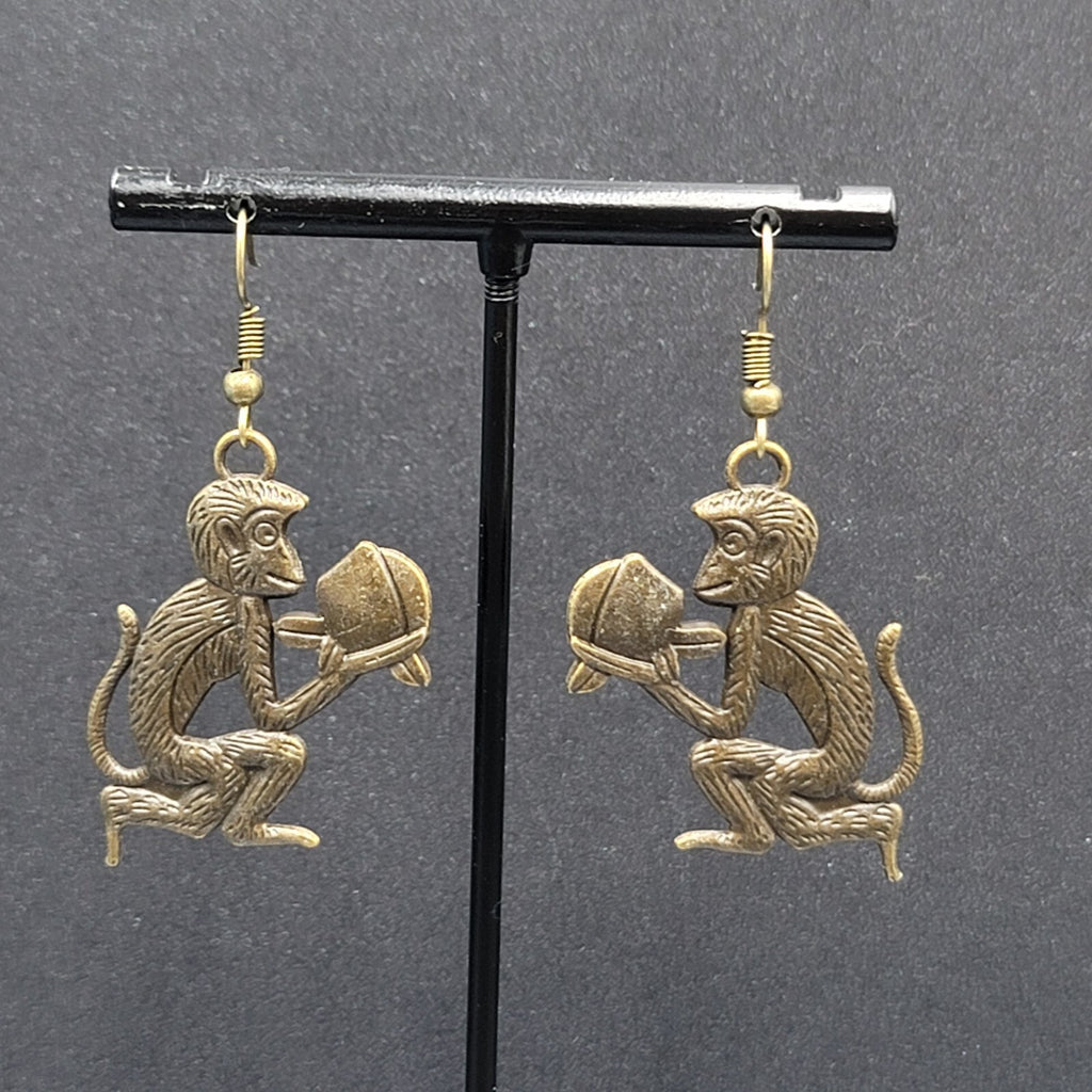 New Monkey Pierced Earrings Bronze tone Dangle 1.25"
