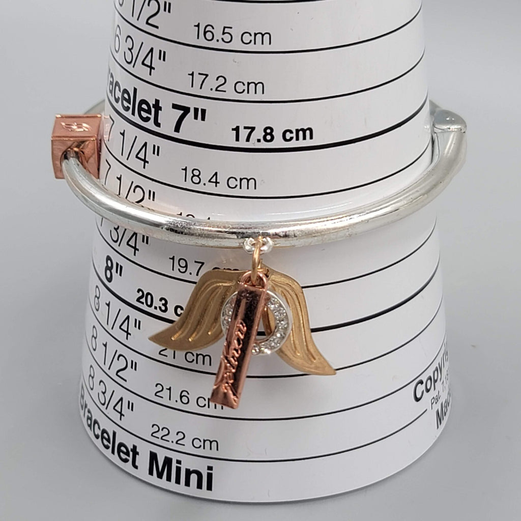 Ashley Bridget Bangle Bracelet Rose Gold and Silver tone Heavenly Wings 7.5"