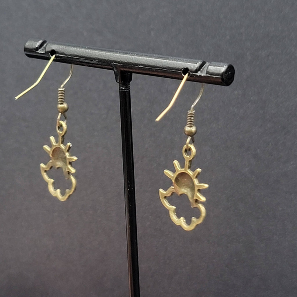New Happy Sun Clouds Pierced Earrings Bronze tone Dangle 3/4"