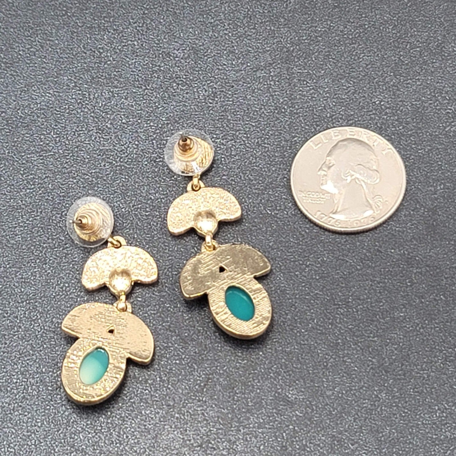 Pierced Earrings Gold tone Teal Green Faceted Acrylic Statement Drop 1 7/8"