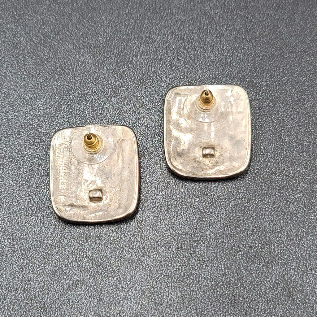 Vintage Pierced Earrings Silver tone Embossed Rectangle Drop 1"