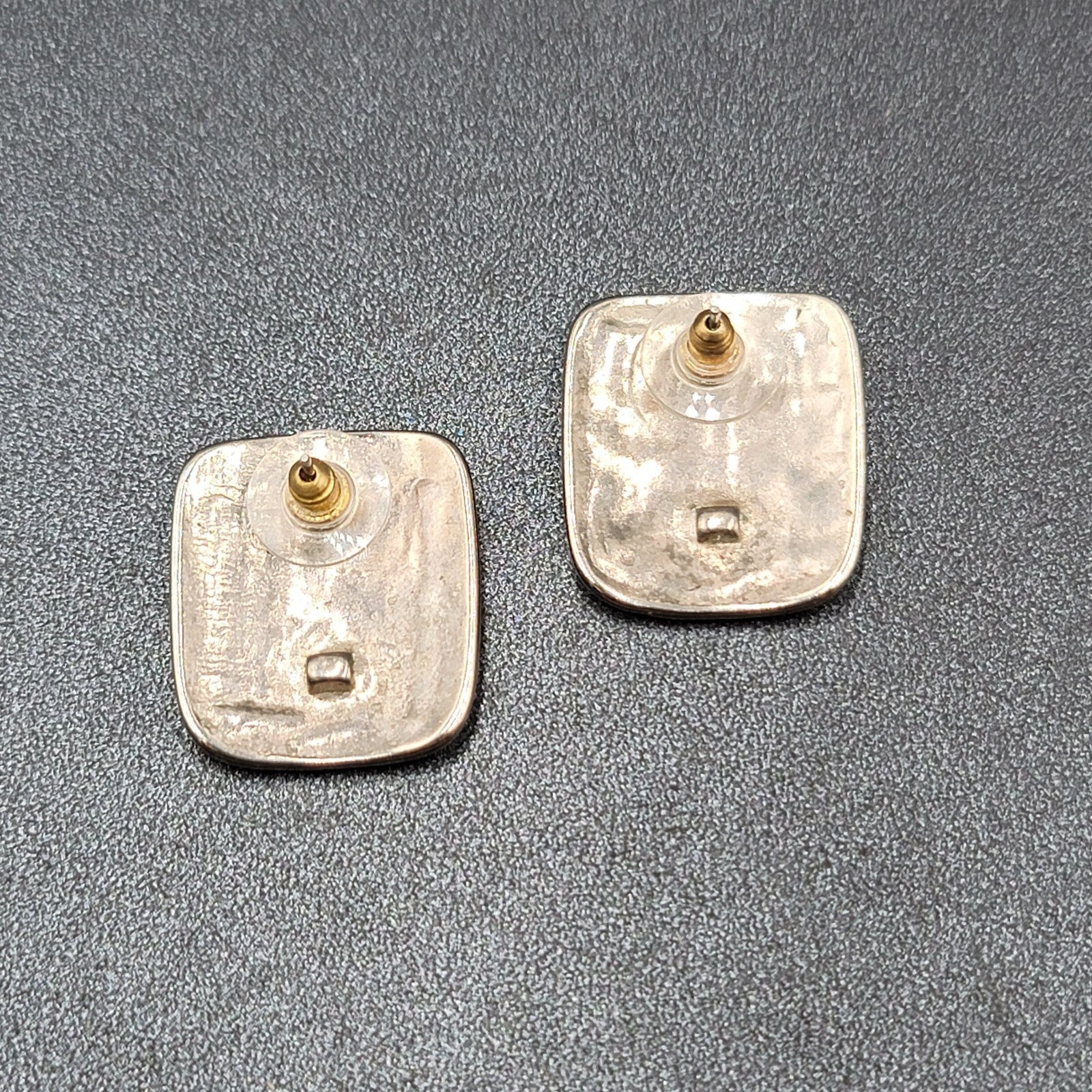 Vintage Pierced Earrings Silver tone Embossed Rectangle Drop 1"