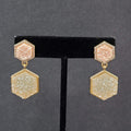 Sugar Fix Pierced Earrings Acrylic Pink Druzy Hexagon Dangle Gold tone 1.5"