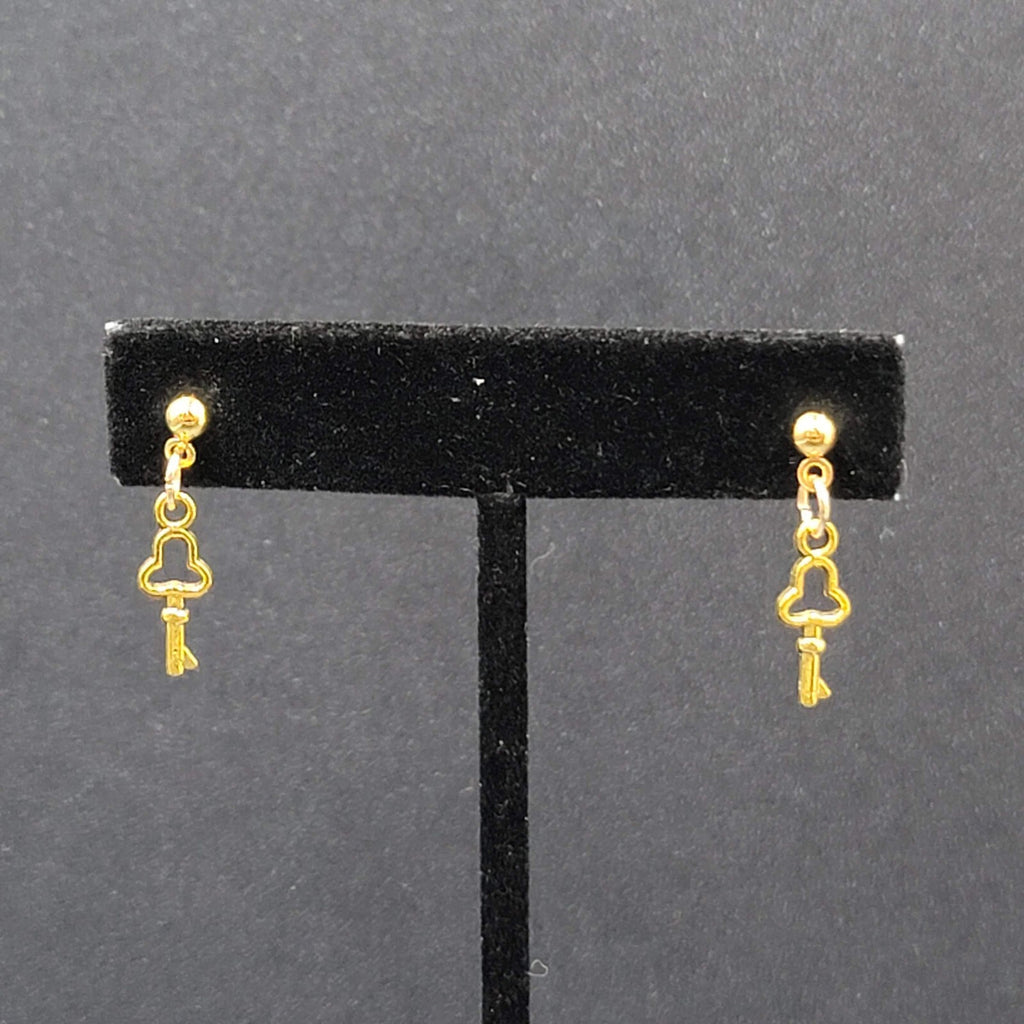 New Skeleton Key Pierced Earrings Gold tone Small Dainty Dangle 3/4"