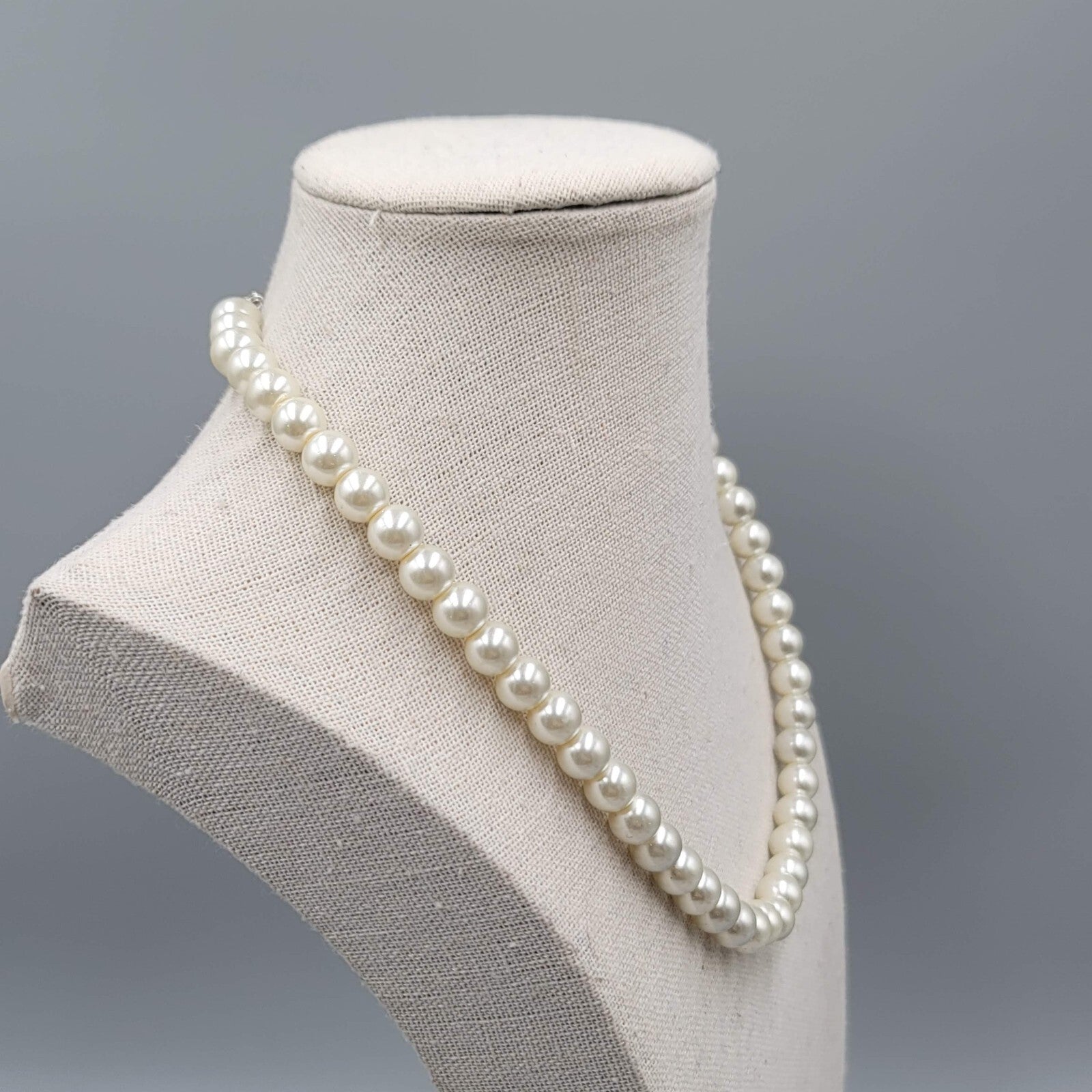 White Bead Necklace Faux Pearl Imitation Pearl 16"-18"