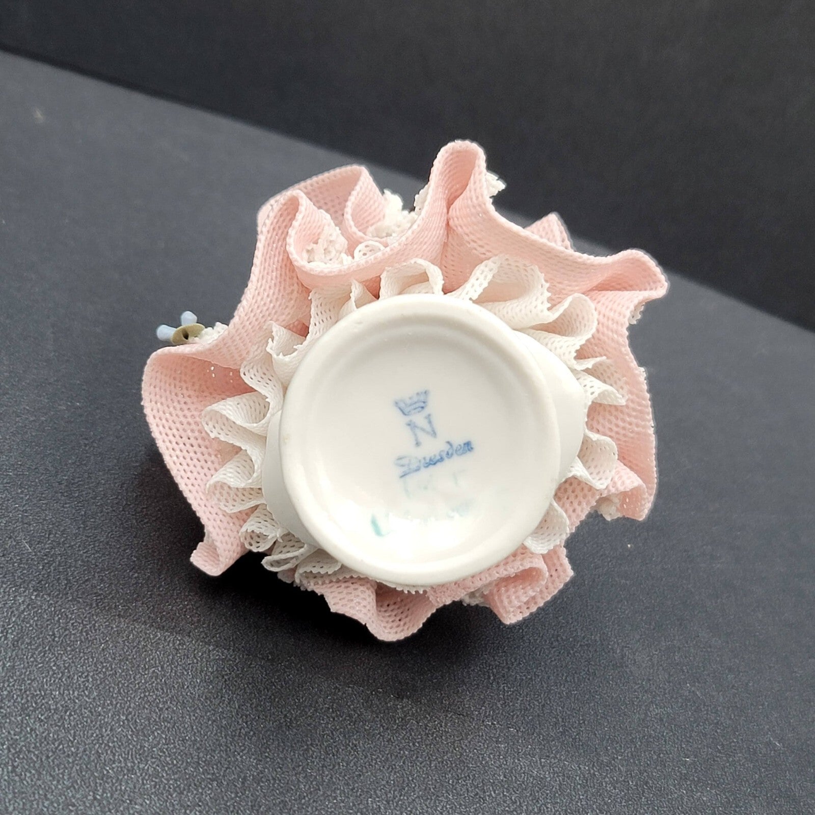 Dresden Porcelain Lace Lady in Bonnet Figurine Flowers 4 in