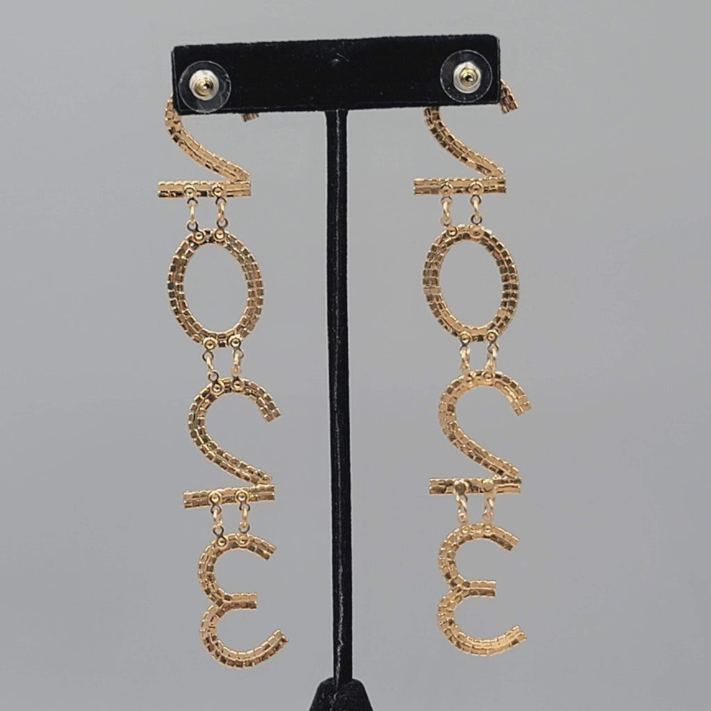 2023 Pierced Earrings Gold tone Rhinestone Dangle Long 4.75"