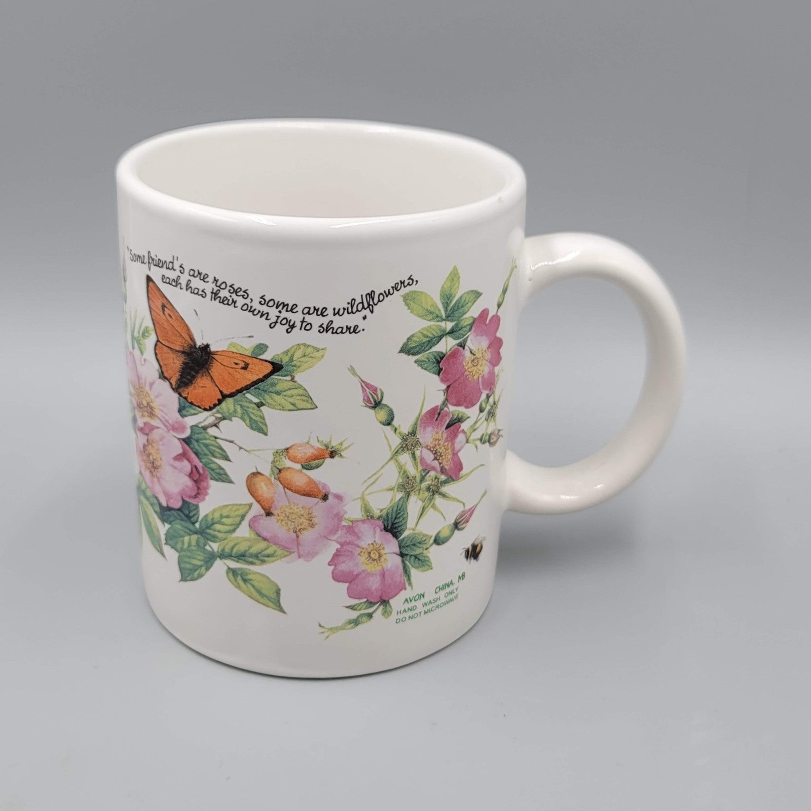 Vintage Avon Wildflower Friendship Coffee Mug 1999 Butterfly Floral Ceramic
