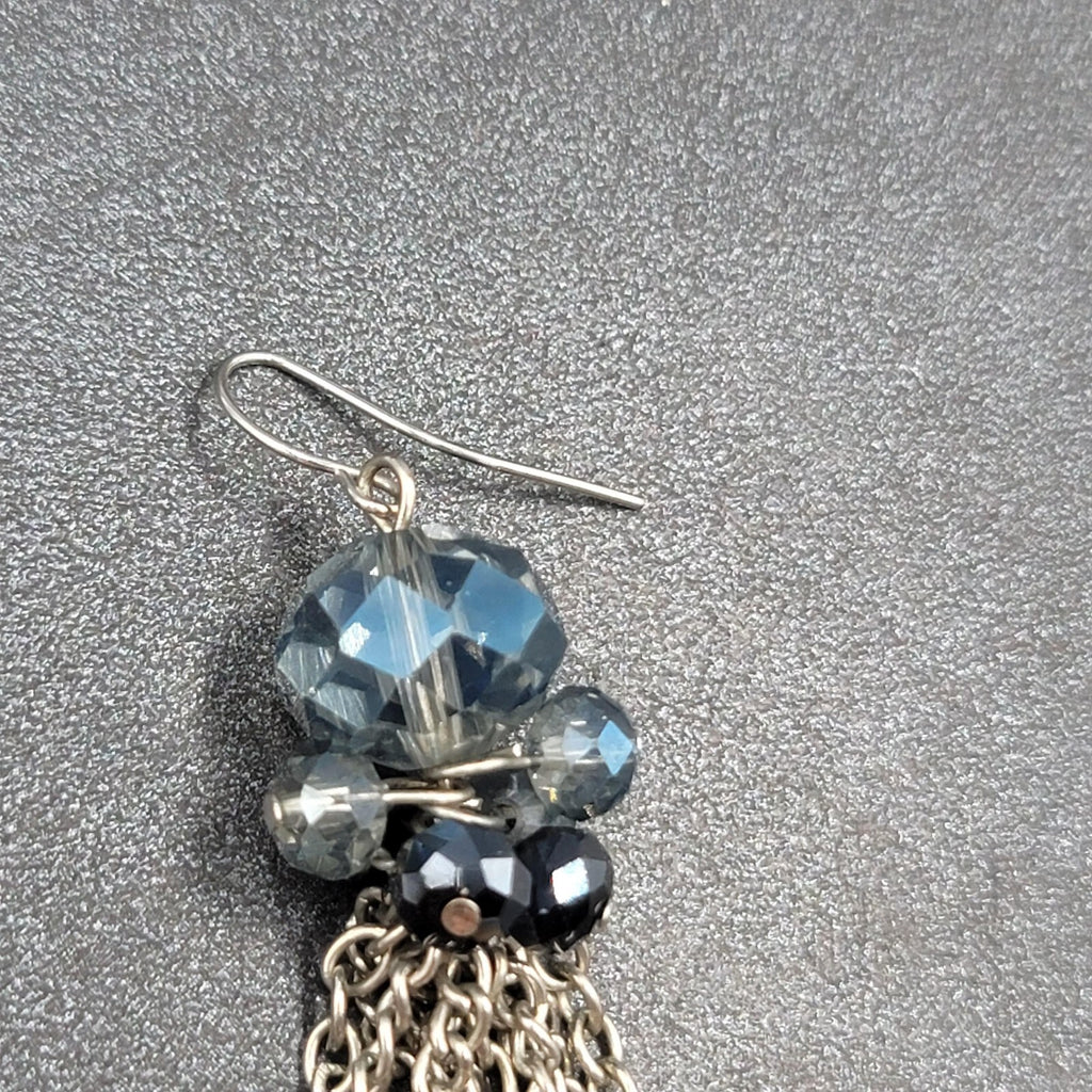 Pierced Earrings Silver tone Blue Faceted Glass Bead 3"