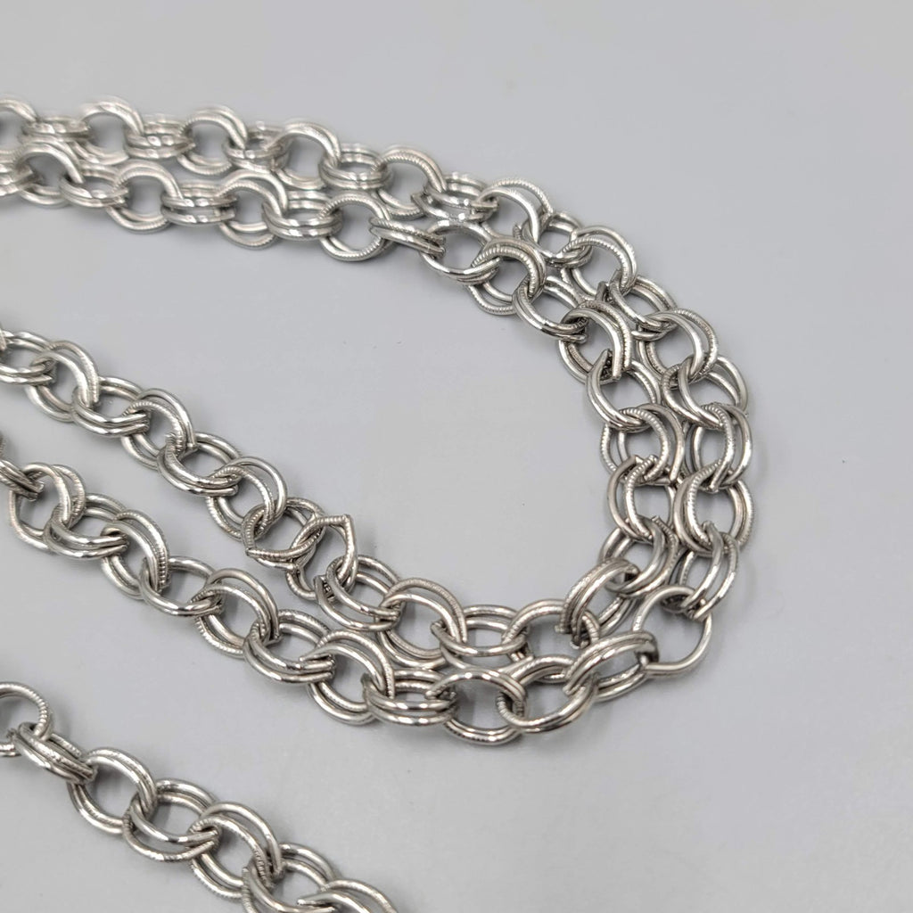 Vintage Lariat Necklace MCM Statement Silver tone LONG 36" + 5.5" Tassels