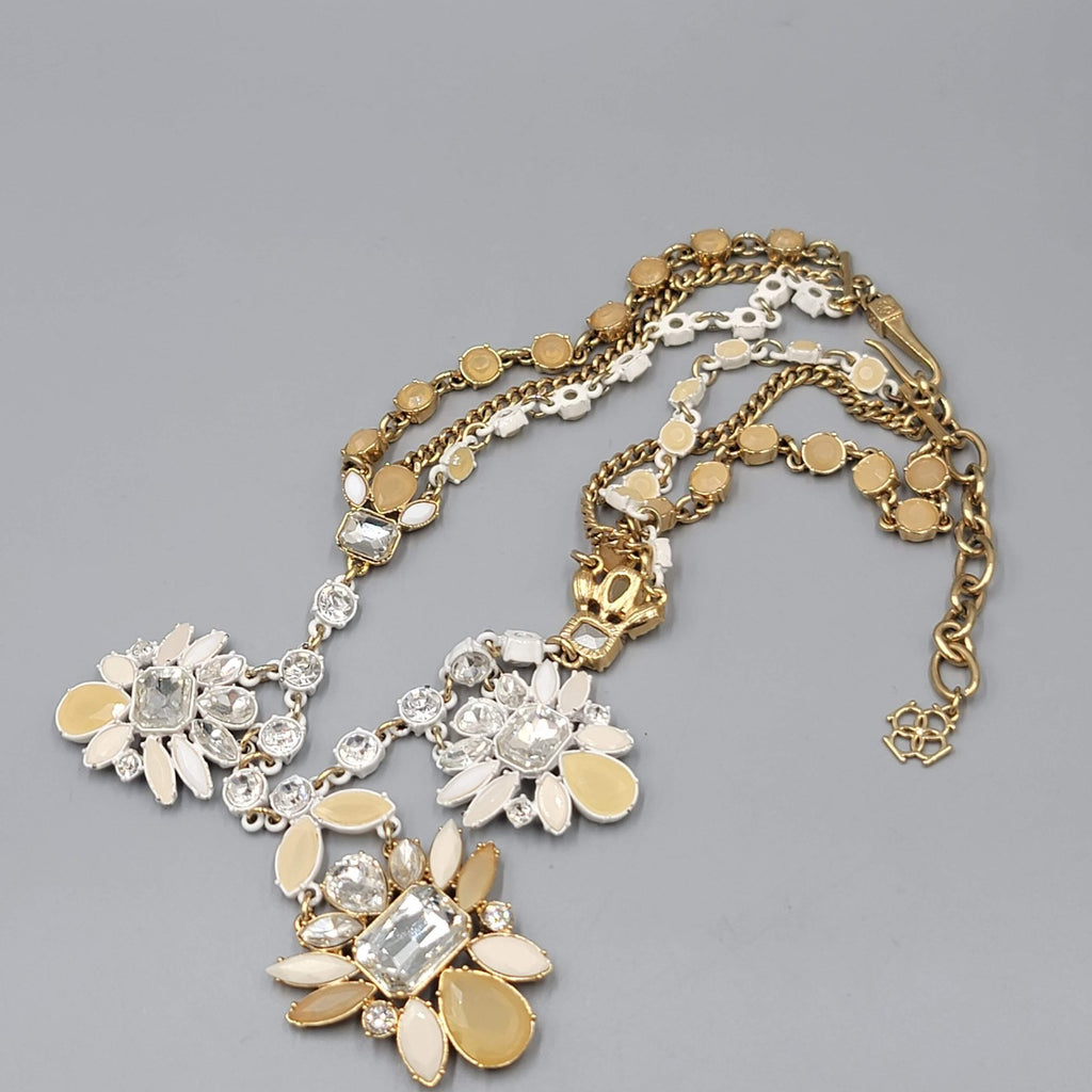 Ann Taylor Statement Bib Necklace Gold Tone Crystal Flower Enamel Adj 18-20"