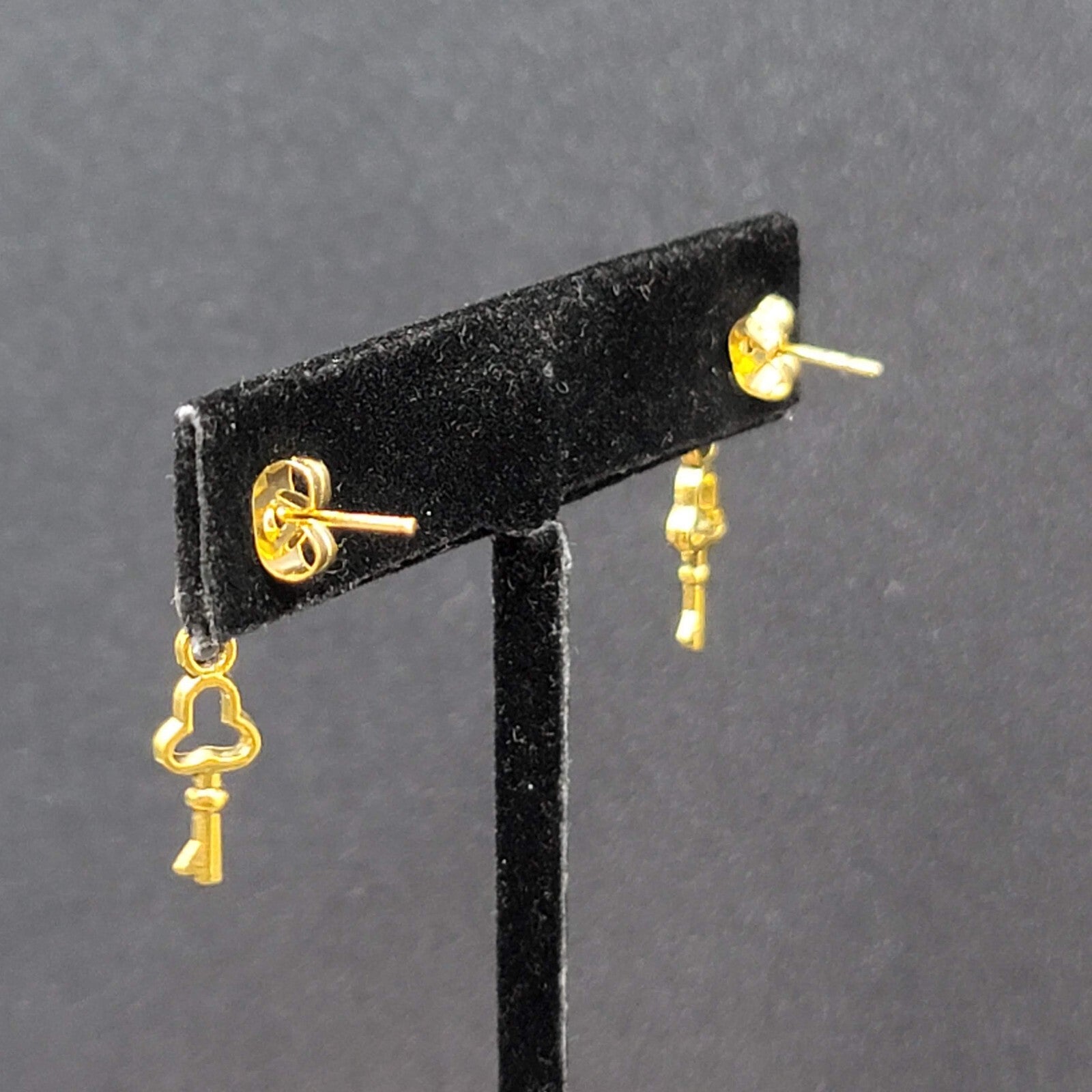 New Skeleton Key Pierced Earrings Gold tone Small Dainty Dangle 3/4"