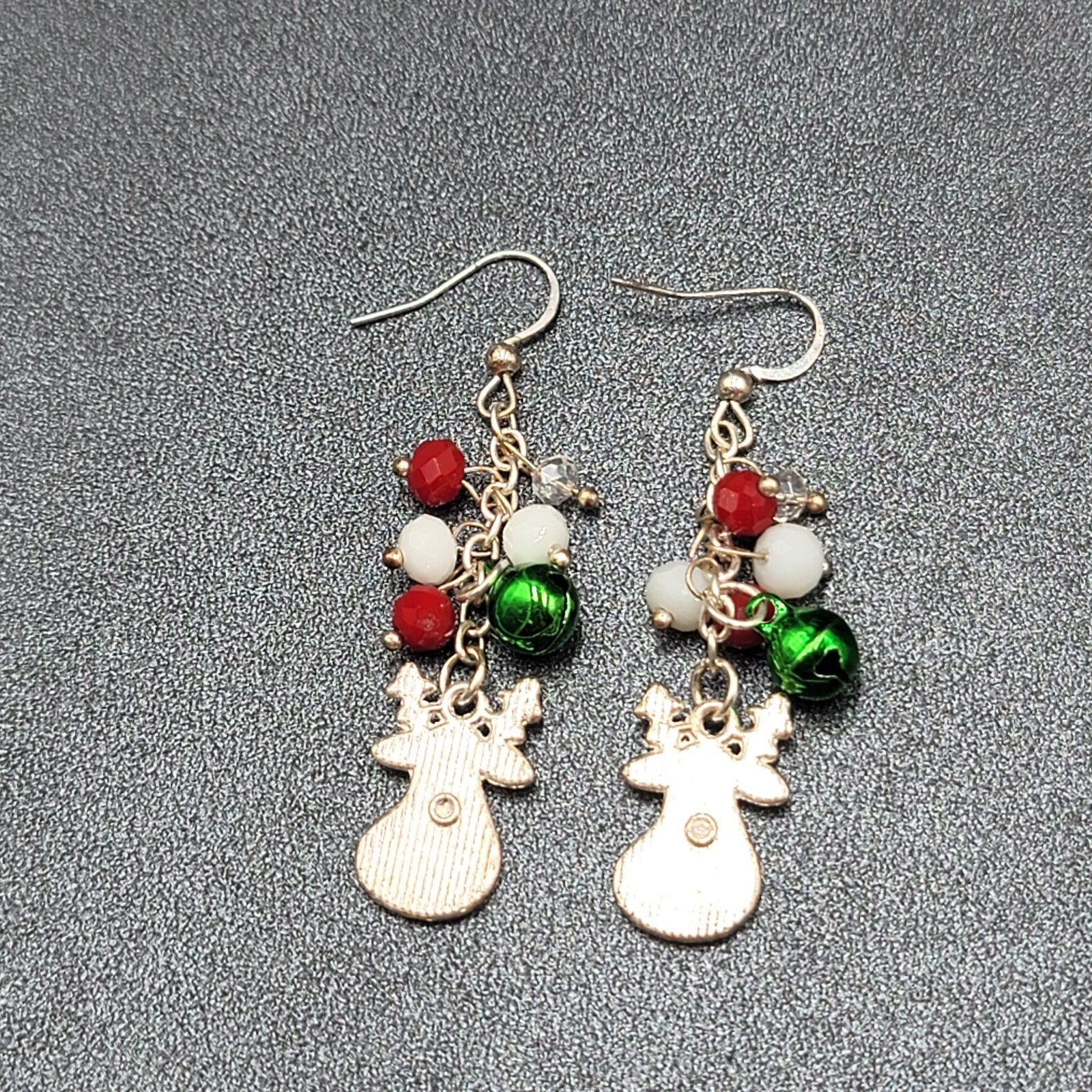 Christmas Pierced Earrings Silver tone Reindeer Jingle Bells 2"