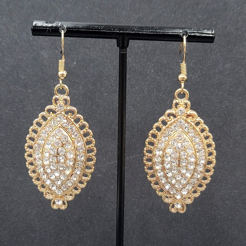 Pierced Earrings Gold Plated Crystal Rhinestone Sparkle Statement 1.75"