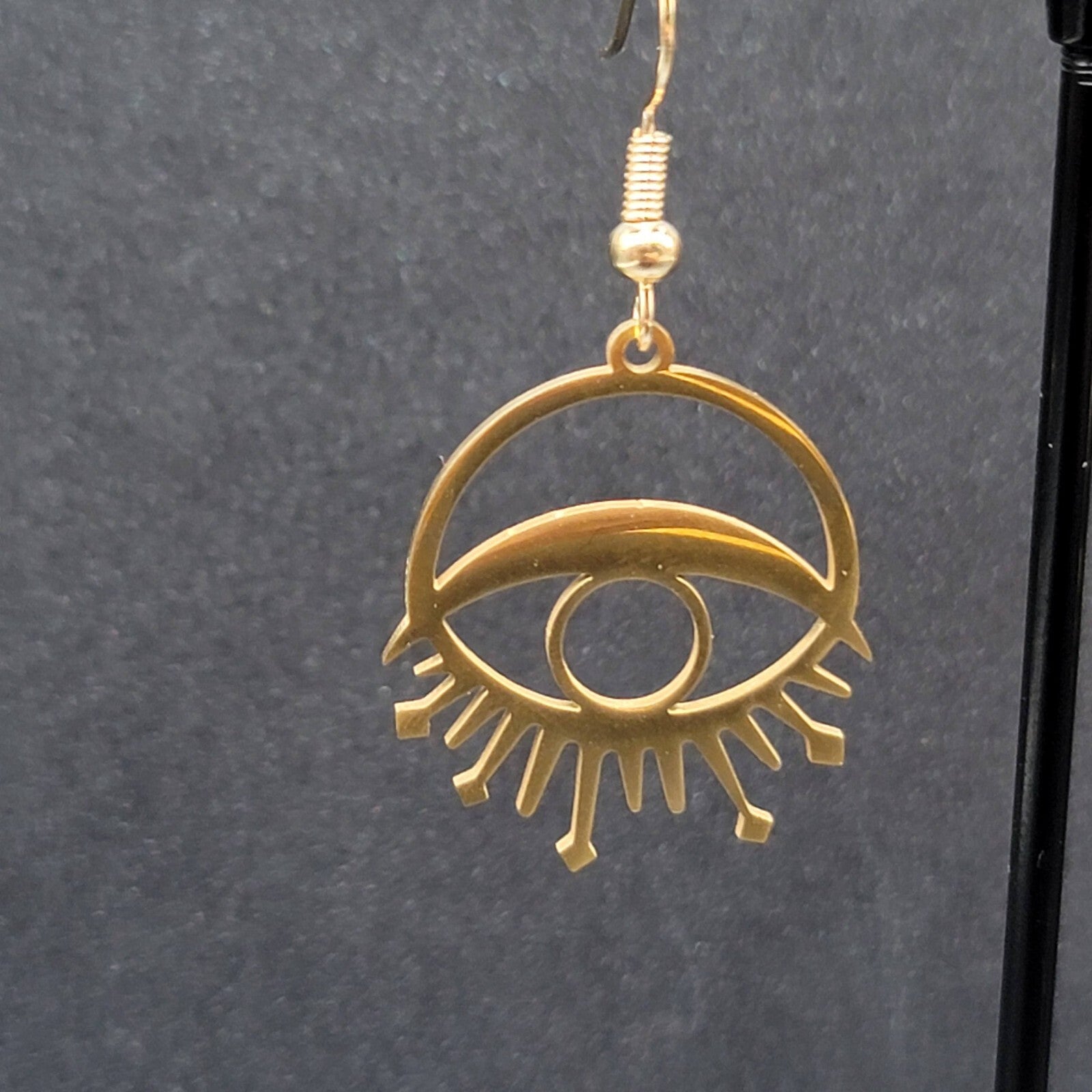 New Evil Eye Pierced Earrings Sun Rays Gold Plated Statement Dangle 1"