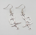 Medical Nurse Pierced Earrings Heart EKG ECG Silver tone Dangle 1.25"