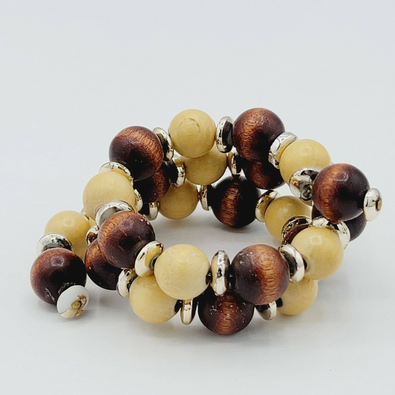Vintage Memory Wire Bracelet Wood Beads Estate Costume Jewelry