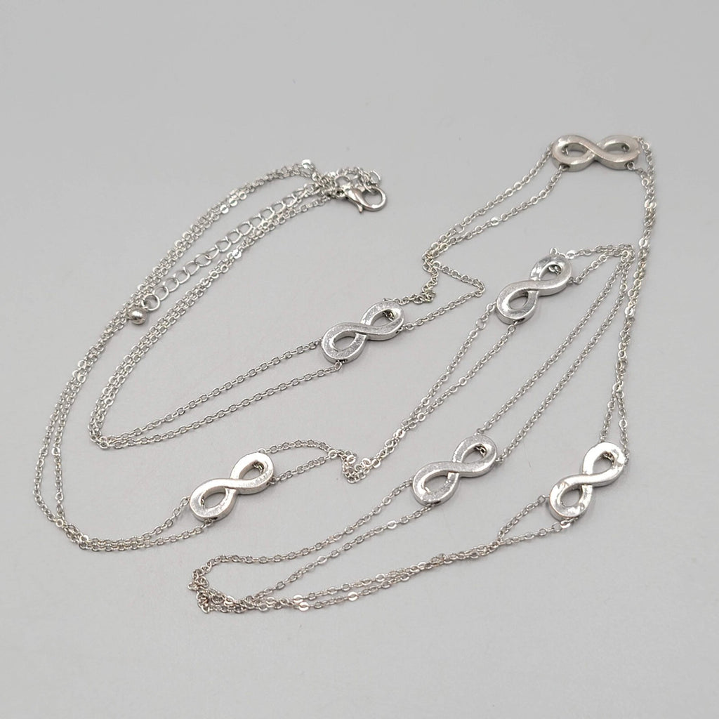 Extra Long Infinity Station Necklace Silver tone 36"+