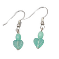 Aventurine Heart Bead Pierced Earrings Silver tone Dangle Dainty 5/8 in